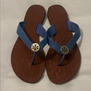 Tory Burch Blue and Brown Flip-Flops